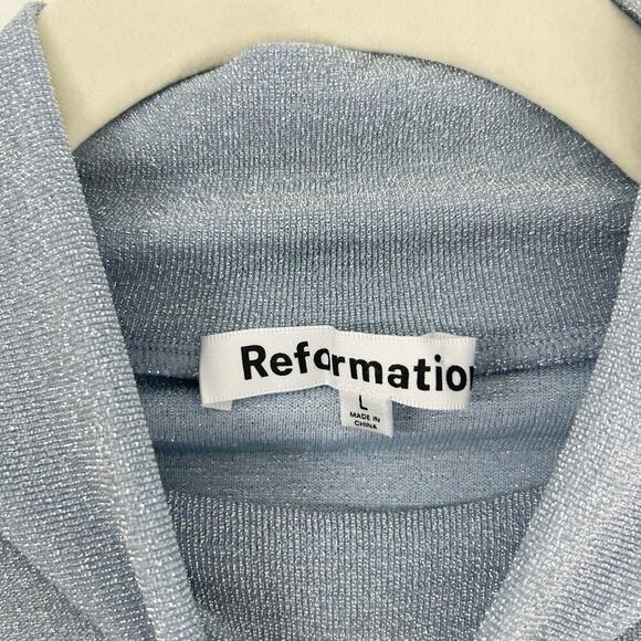 Reformation Paprika Light Blue Sparkle Long Sleeve Mini Dress Large - Picture 6 of 7